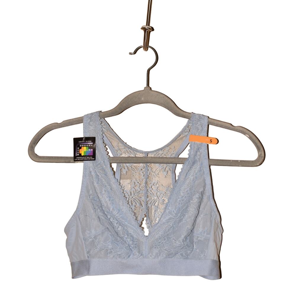 BALI NEW $44 Comfort Revolution Comfy Glam Plunge Lace Bralette Light Blue Small